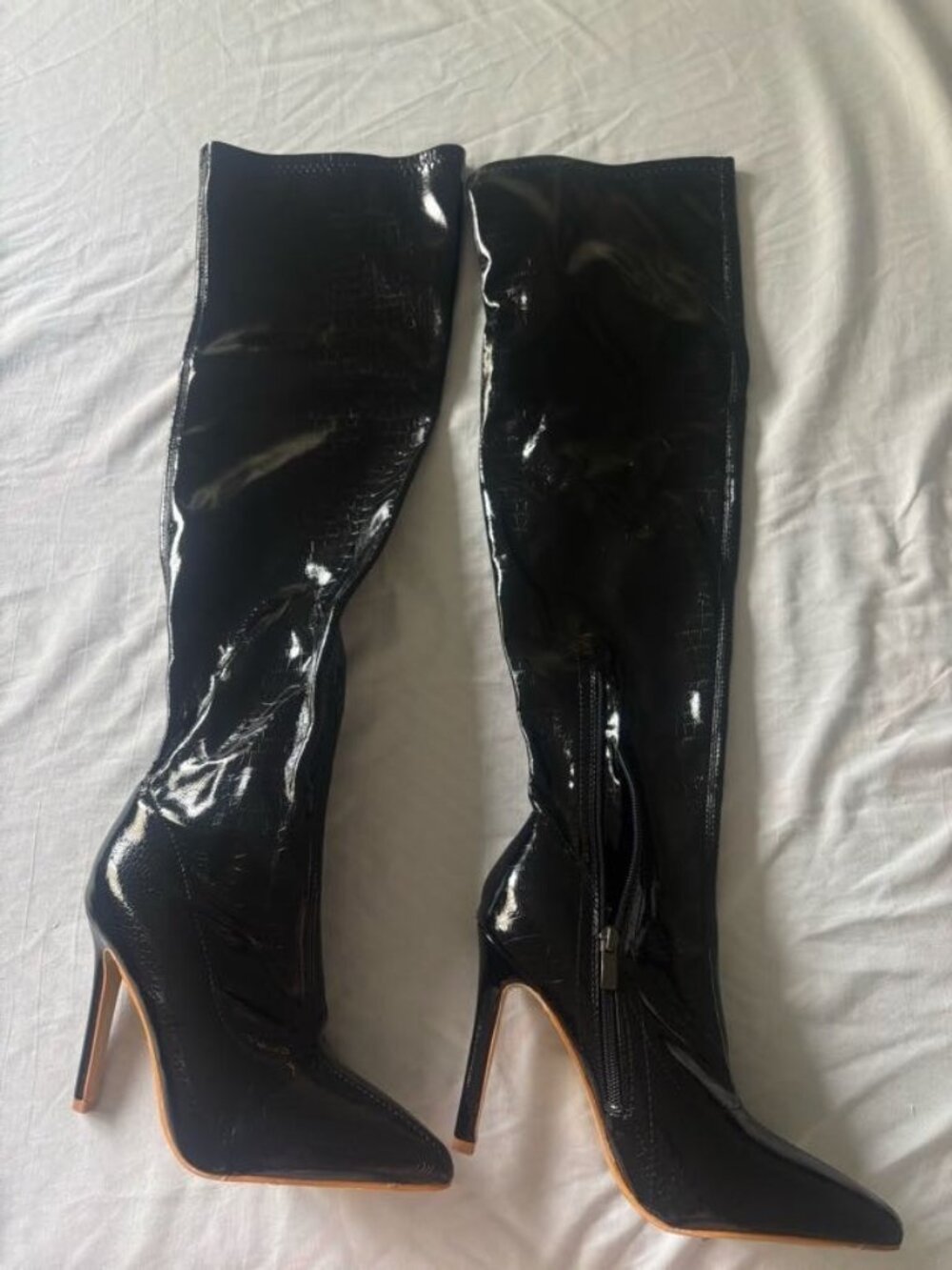 SHEIN Black Patent Knee-High Stiletto Boots – EU 39 / US 8